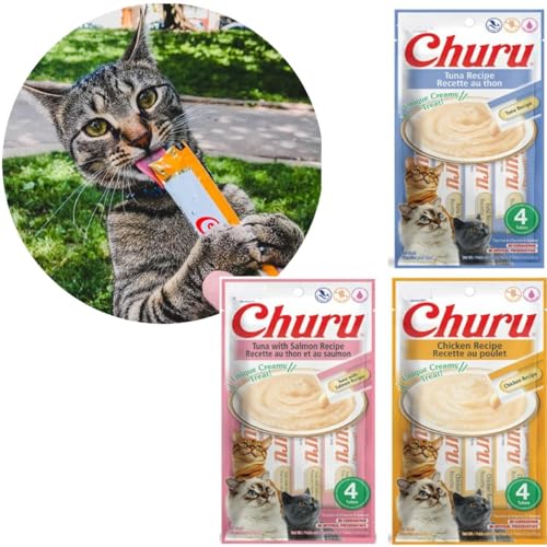 Churu Patê Gatos Kit 3 Sabores Variados Atum Galinha Queijo Camarão Salmão Caranguejo Frango para Ad