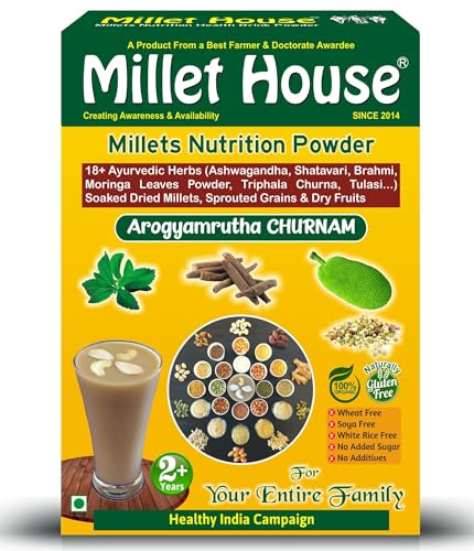 Image of Millet House Millets Nutrition Powder 400 Gram | Arogyamrutha Churnam 100% Organic Indian Traditional Recipe | Healthy Siri dhanya Millet Powder | Millet Health Mix (2+ Years) (Pack of 1, 400 grams)