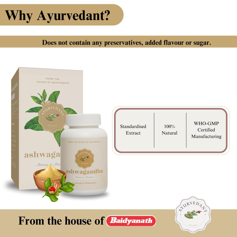 Baidyanath Asli Ayurved Jhansi Ayurvedant Ashwagandha 60 tablets for Control Stress, Improves Vitality and Muscle Strength 4