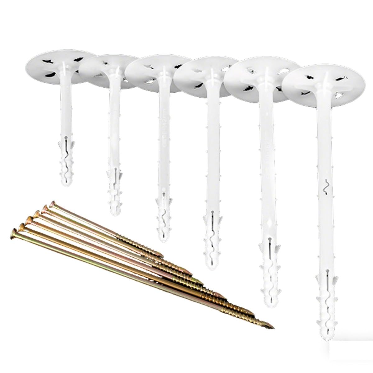Dämmstoffdübel 5cm Teller Längen 10cm 12cm 14cm 16cm (200 Stück) – Schlagdübel WDVS Styropordübel für EPS Polystyrol, Fassadendämmung, Verzinkte Nägel