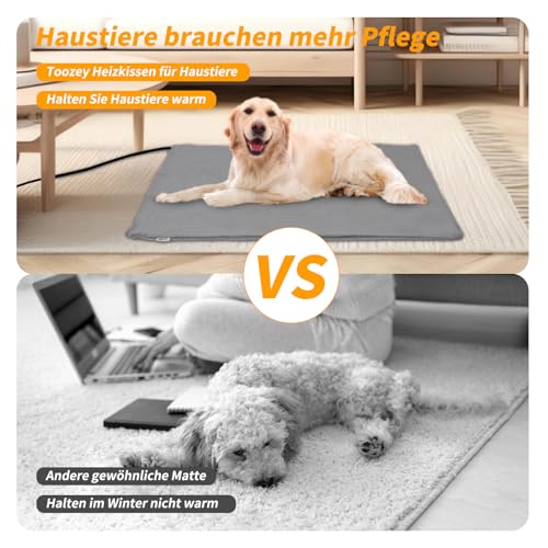 Toozey Katzen & Hund Heizmatte Innen 90 * 60cm, Timing & Temperatur Einstellbar Sicher Elektrisch Haustier Heizdecke, Weicher Wärmedecke für Neugeborene/Klein/Altere Katze und Hund, Grau - XL