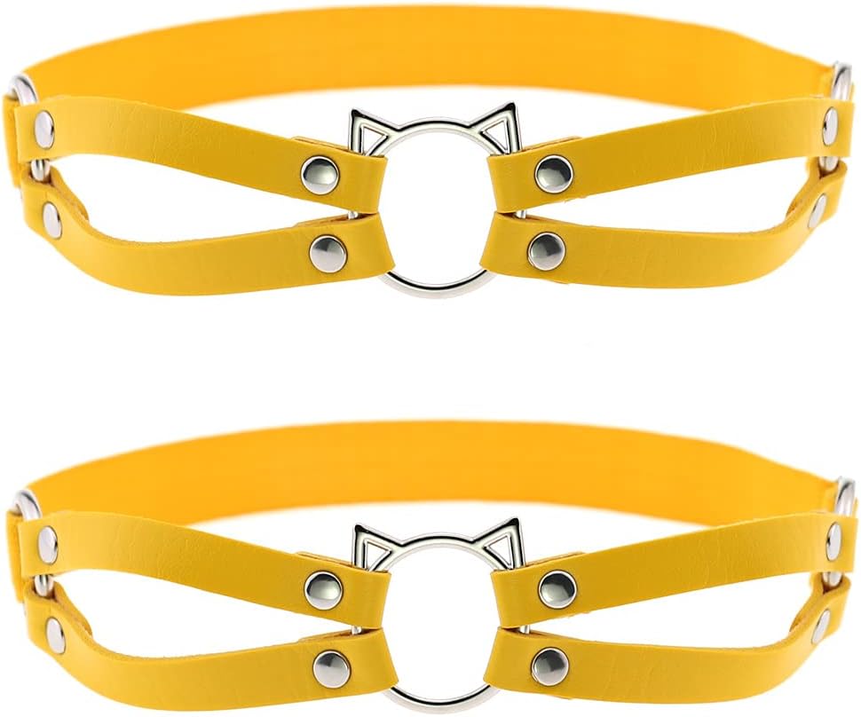 YunPeng Women Cute Leather Elasticity Leg Harness Garter Belts Adjustable Punk Thigh Garter 2pcs