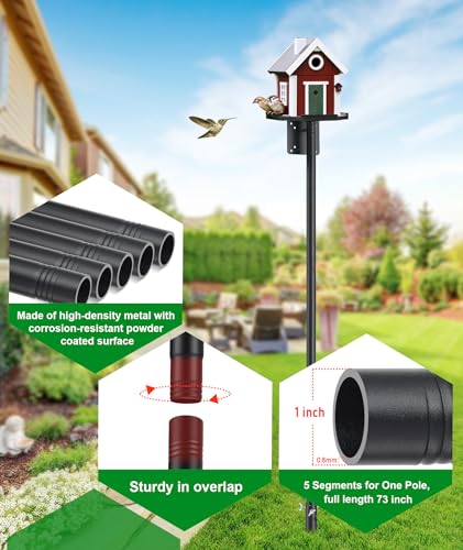 image for Keplrend Heavy Duty Bird Feeder Pole - 73 Inch Adjustable 1 Inch Metal
