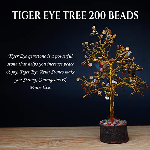 Image of REMEDYWALA Charged Energized Tiger Eye Crystal Tree for Reiki Healing, Tiger Eye Stones Tree Showpiece for Good Luck Home Decor, Beautiful Crystal Tree, Tiger Eye Tree 200 Beads