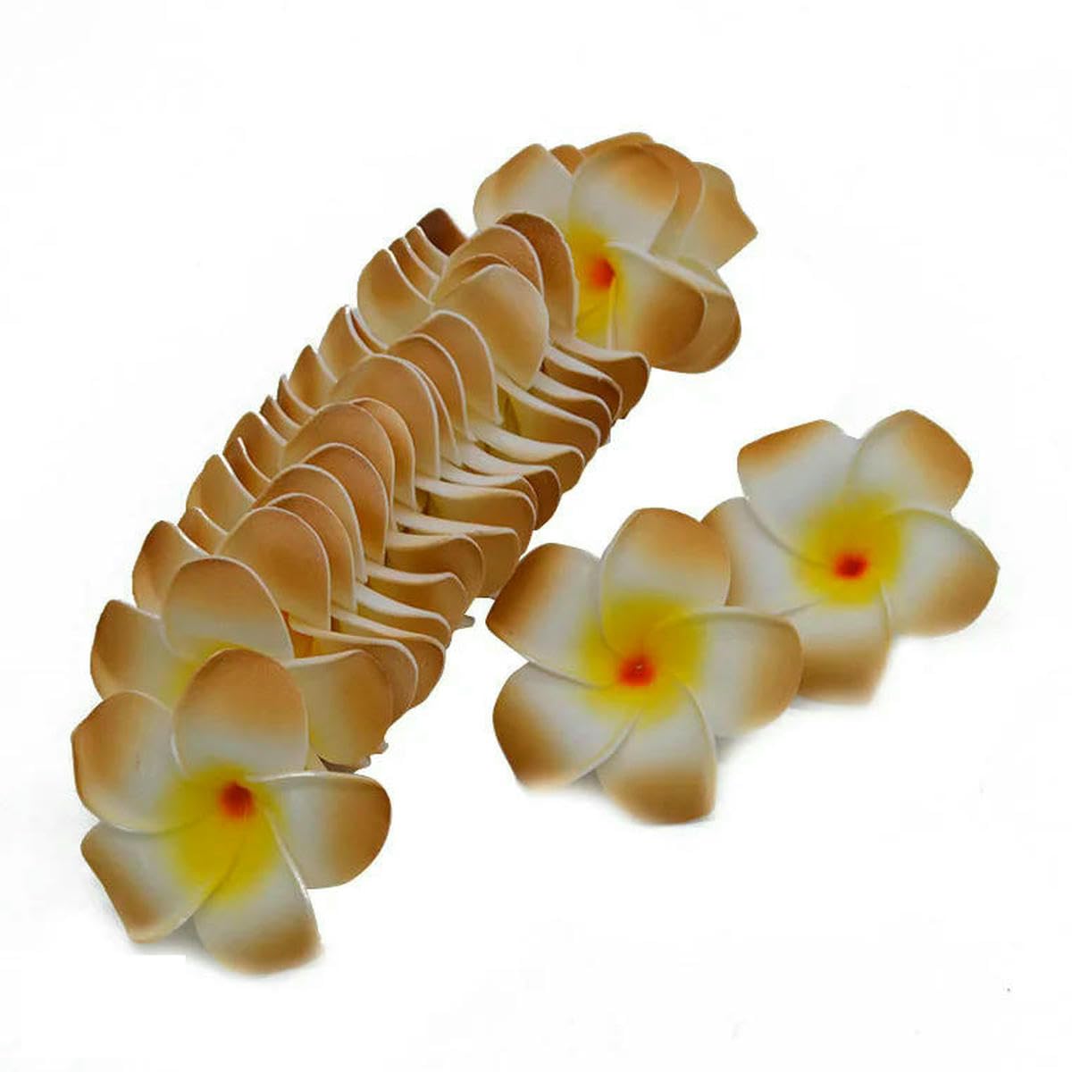 AYHTUD 30Pcs 5-9cm Artificial Plumeria Hawaiian Foam Frangipani Flower Wreath Headdress Wedding Party Decoration Fake Flower-H17-7cm