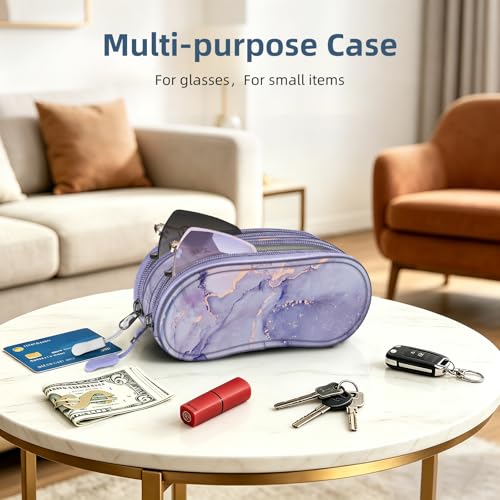 Image of FINTIE Double Sunglasses Case, Soft Portable Eyeglasses Pouch with Carabiner Clip, Dual Zipper Compartments for Men Women