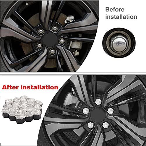 Image of Blueshyhall 19mm Bling Crystal Wheel Lug Nut Cover Bolt Caps Anti-Rust Car Tire Nut Cover with Removal Tool (Pack of 20) - White