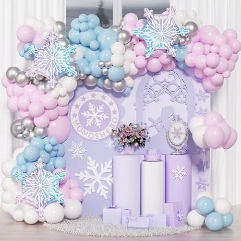 MOMOSHERO Frozen Balloons Arch Garland Kit, Winter Wonderland Party Decorations,with Snowflake Foil Balloons Purple Blue White Silver Balloons for Winter Ice Snow Theme Birthday Baby Shower Supplies Cover
