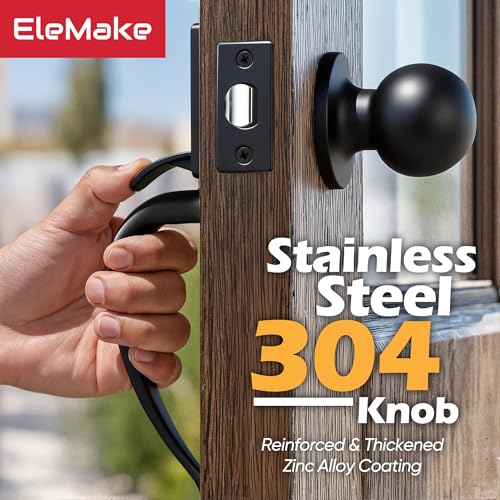 Image of Front Door Handleset, Entry Door Handle Set with Cove Knob for Right and Left Handed Sided Doors, Interior and Exterior Entrance Passage Lock, Lower Half Grip, Matte Black