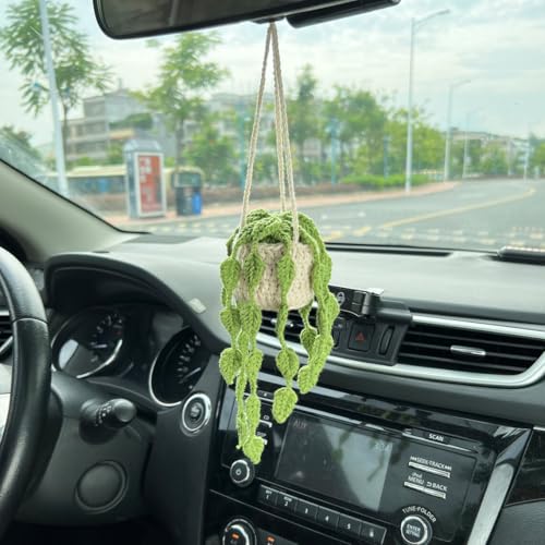 Image of VRB Dec 1 Pcs Crochet Flower for car Dashboard Decoration Items,Car Hanging Crochet Flower,Sunflower Decoration for Car,Car Mirror Hanging Accessories, (Hanging Plants Crochet - 1 Pcs)