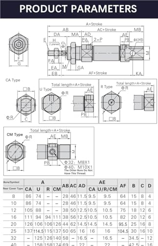 Vérin pneumatique double effet CD85N10/16/20/25 stroke 175mm - 5