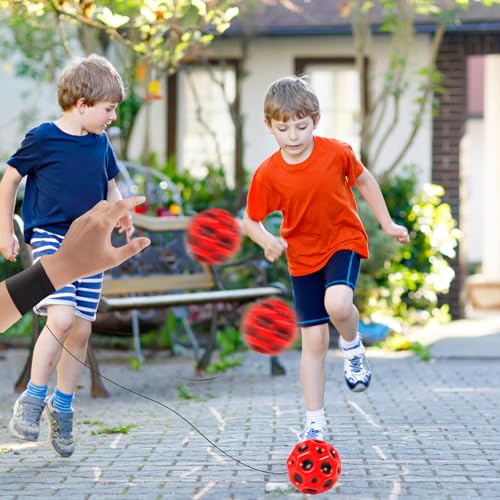 4 Stück Wurfball mit hohem Rückprall, Handgelenkball mit Seil, elastischer Handgelenkball, Rückprallball zum Training der Reaktionsfähigkeit, Hand-Auge-Koordinationstrainingsgerät für Fußball