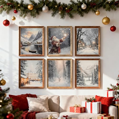 Arte de pared navideño de 6 piezas: decoración tradicional sin marco flor de escarcha 4
