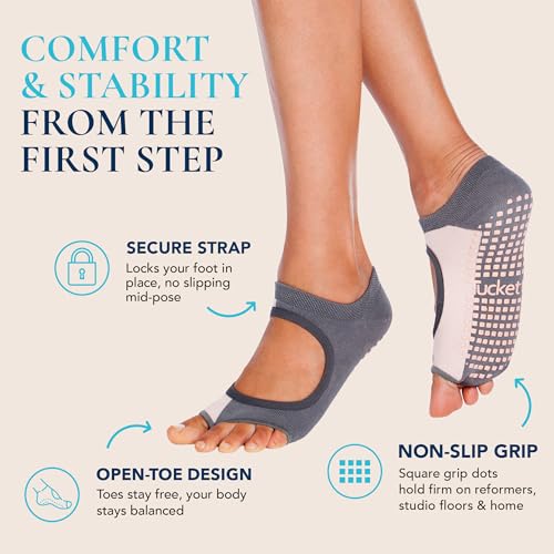 Image of Tucketts Allegro Toeless Pilates Socks with Grips for Women, Non-Slip Open-Toe Grip Socks, Yoga, Barre, Dance, Reformer, Home