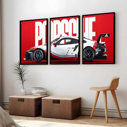 Image of HOMESY Sports Car Framed Posters Gift Items for Boys Room | Wall Decoration for Bedroom Living Room Office Gaming Room Decor | Sports Car Poster with Frame for Wall Decor Set Of 3 Size (10x13 inch, BLACK)
