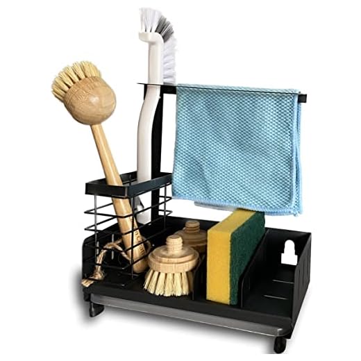 Lawen Creative Organizador para Fregadero de Cocina, Almacenamiento y Organización, Almacenamiento de Esponja con Bandeja de Goteo, Organizador de Fregadero de Cocina, Pintura al Horno
