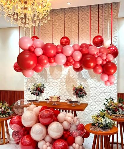 Image of Pink Red Balloons Valentines Balloons 60pcs 12 Inch Red and Pink Latex Balloon for Birthday Valentines Bridal Shower Anniversary Party Decorations