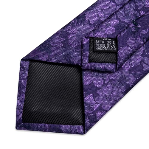Image of DiBanGu Silk Floral Ties for Men Woven Paisley Necktie and Tie Clip Handkerchief Cufflinks Set for Party Wedding