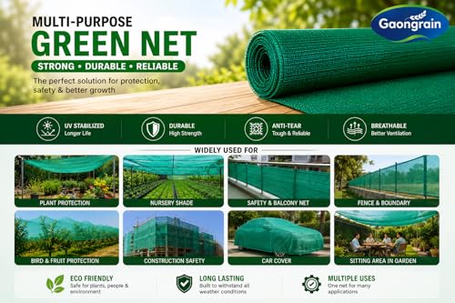 Image of Multipurpose Shade Net /Green Net - 90% Sunblock (10 ft x 30 ft) | UV Stabilized & Heavy Duty | Ideal for Terrace, Lawn, Balcony & Greenhouse - Beige Color (1, Green, 10ft x 30ft)