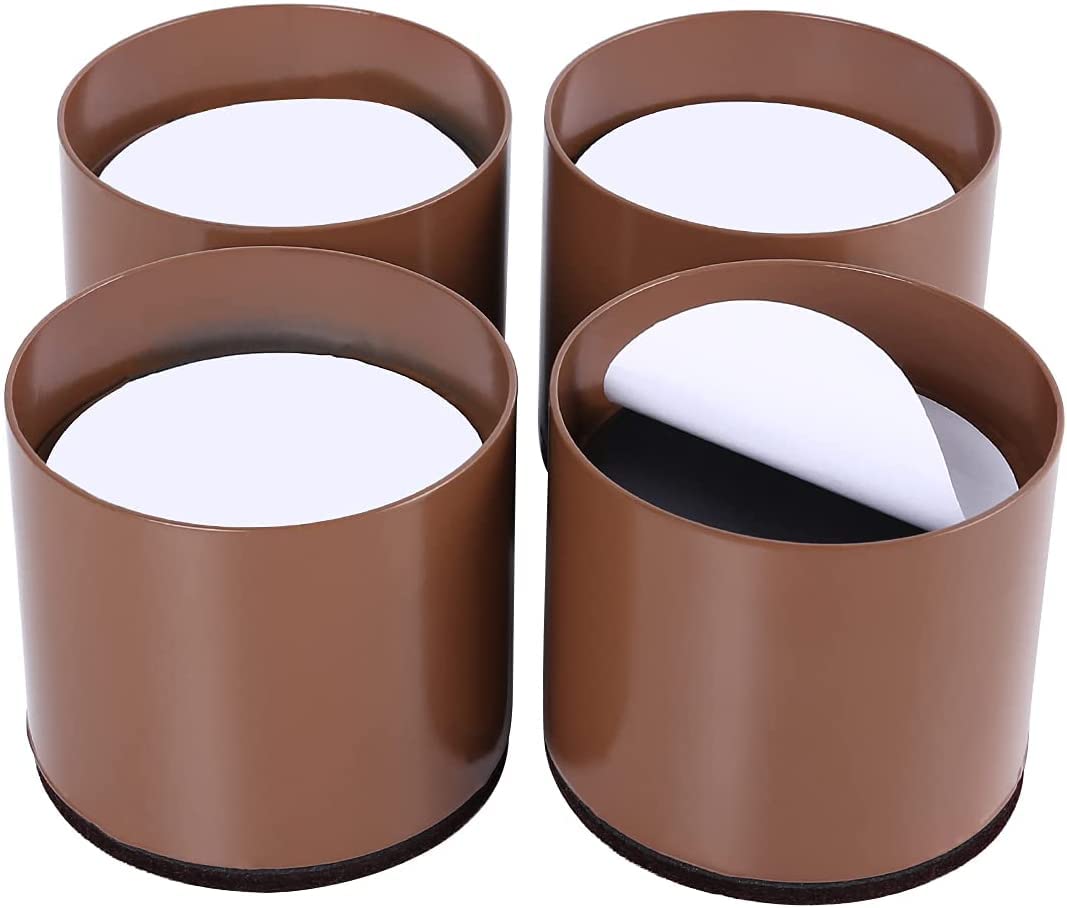 Ezprotekt Riser per letto da 9,5 x 8,5 x 5,7 cm, in acciaio massiccio, crea un ulteriore altezza di 5,1 cm, tavolo autoadesivo, resistente, protezione del pavimento (4 pezzi, marrone rotondo)