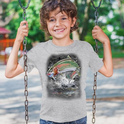 Jumping Rainbow Trout Youth T-Shirt Freshwater Fish Fly Fishing Lover Fisherman Angler Lure Nature Relax Chill Kids4