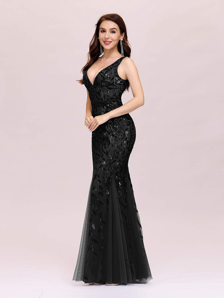 Ever-Pretty Vestidos de Fiesta Sirena sin Mangas Cuello en V Lentejuelas Tul Corte Imperio para Mujer 07886