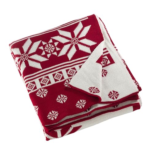 SARO LIFESTYLE Knitted Christmas Design Throw Blanket, 60"x80", Red