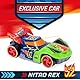 T-Racers Mix ’N Race Volcanosaurus Piste für Spielzeugautos, enthält 1 Auslöser, 3 Pisten, 1 Exklusives Nitro Rex Auto und 4 Stunts