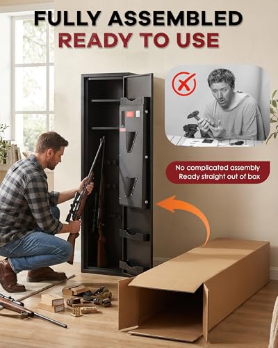 Image of Bonusall Gun Safe for Rifles and Pistols, Fully Assembled 10-12 Gun Safe for Home, Large Rifle and Shotgun Safe with Quick Access Keypad Lock, Adjustable Gun Rack, Pistol Pockets and Ammo Storage