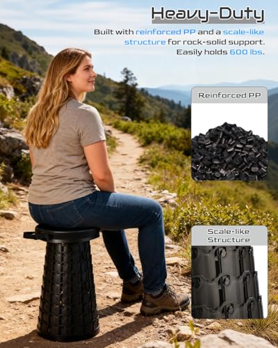 Image of Spisces 2026 Heavy Duty Collapsible Stool | 600lbs Capacity, 18-in Tall Lightweight 2.6lbs Portable Retractable Telescoping Stool for Adults, Camping Fishing Hiking Travel BBQ