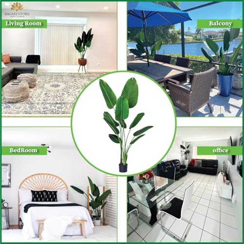 Image of Bagari Store One 5 Foot Artificial Silk Bird of Paradise Palm Tree Potted Plant