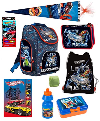 Familando Hot Wheels Schulranzen-Set 9tlg. mit Federmappe, Schultüte 85 cm und Regenschutz
