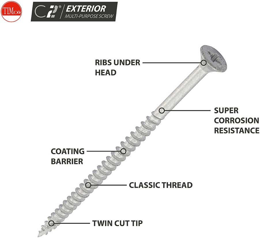 TIMCO C2 Exterior Multi-Purpose Premium Countersunk Silver Woodscrews - 5.0 x 100 -Tub of 80 - Image 3