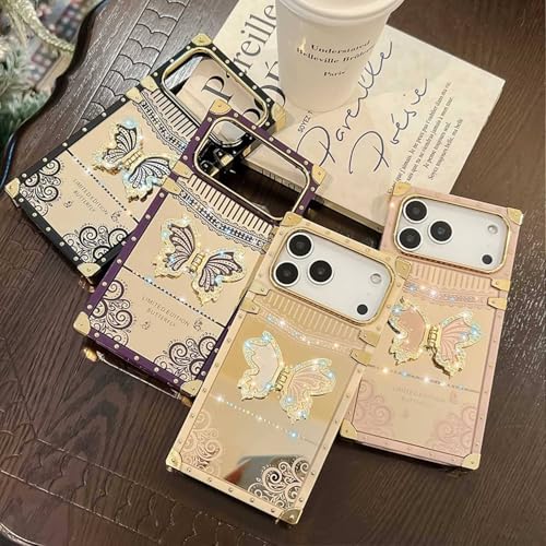 TETAW Cute Compatible with iPhone 17 Air Case with Luxury Bling Glitter Butterfly Foldable Stand Kickstand,Girly Soft PC Mirror Designer Bumper Protective Cover for Women & Girls(Light Gold) by TETAW - Image 6
