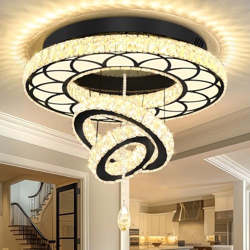 Flashing God Dia 24" Modern Crystal Chandelier for Dining Room Black ...