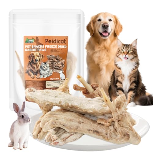 Freeze Dried Dog Treats All Natural Dog Chews Single Ingredient Dehydrated Rabbit Feet for Dogs High Protein Training Snack for Small Medium Large Dogs (1.76oz)