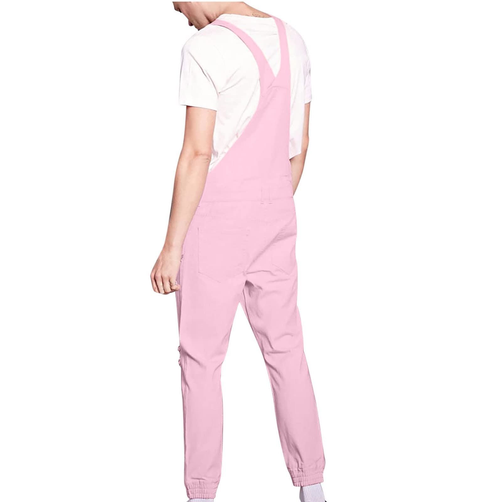 2023 Salopette da Uomo in Denim Jeans Pantaloni Salopette da Lavoro Moda Jeans Strappati rosa Pagliaccetti Tute Larghi da Lavoro Cargo Pagliaccetti con tasche Casual Salopette Jumpsuit