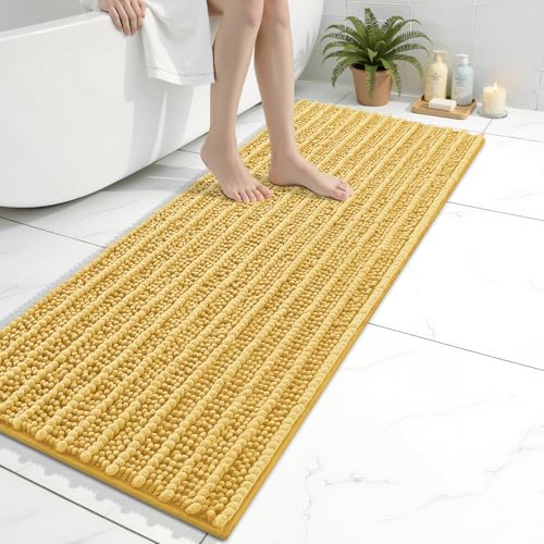 Image of Arotive Luxury Bathroom Runner Rugs 47x17, Extra Soft Thick Absorbent Shaggy Chenille Bath Rugs, Machine Wash Dry, Bath Mats for Bathroom Floor, Tub and Shower, Home Decor Accessories, Yellow