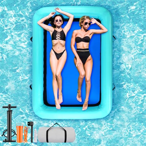 ShinyRelief Floating Ring Inflatable Water Hammock 6X4 FT Heavy Duty Lake Floats for Adults Floating Dock Tanning Pool Lounger Inflatable Water Raft for Lake Beach Summer Pool Party
