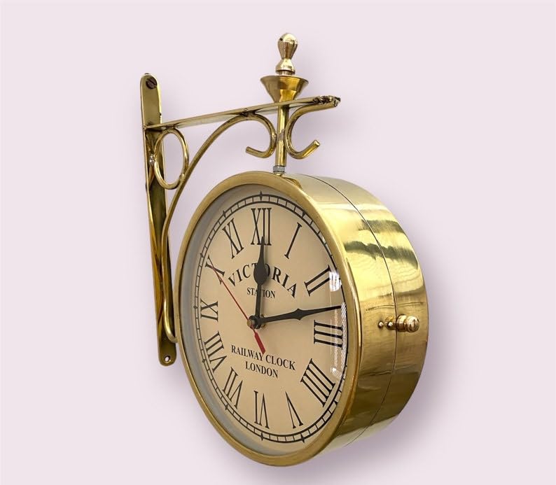 Horloge rétro à suspendre Londres en laiton véritable avec support ciselé