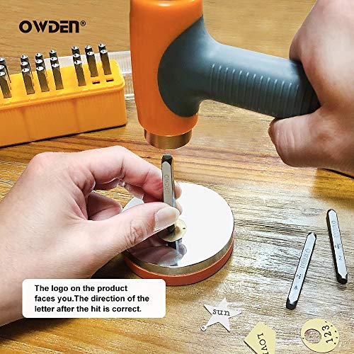 OWDEN Jewelry Metal Stamps kit for Jewelry Stamping Making,Size:(1/8",3mm) 2 Sets Art Font Letter Punch Set (Uppercase and Lowercase) with 1 Set Number Punch Set,1Pc Hammer and 1Pc Steel Bench Block by OWDEN - Image 5