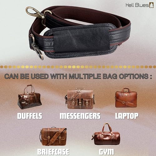 Image of Universal Replacement Shoulder Strap Genuine Leather, 55 inch Adjustable Comfortable Belt with Metal Hooks for Briefcase, Computer Messenger Bag, Laptop Case Luggage /Duffel /Camera (Black)