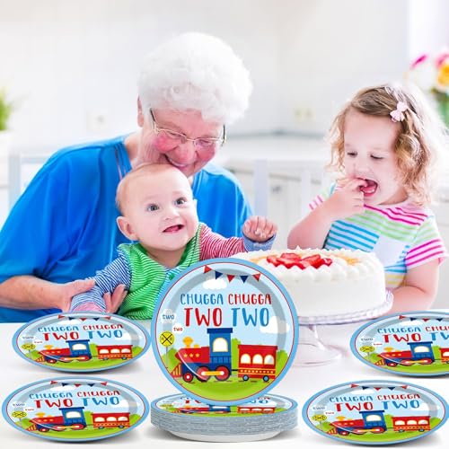 Image of Qyeahkj 48 Pcs Chugga Chugga Two Two Party Plates Train Disposable Paper Plates 2nd Trains Birthday Party Plates Supplies Decorations Favors for Kids Baby Shower