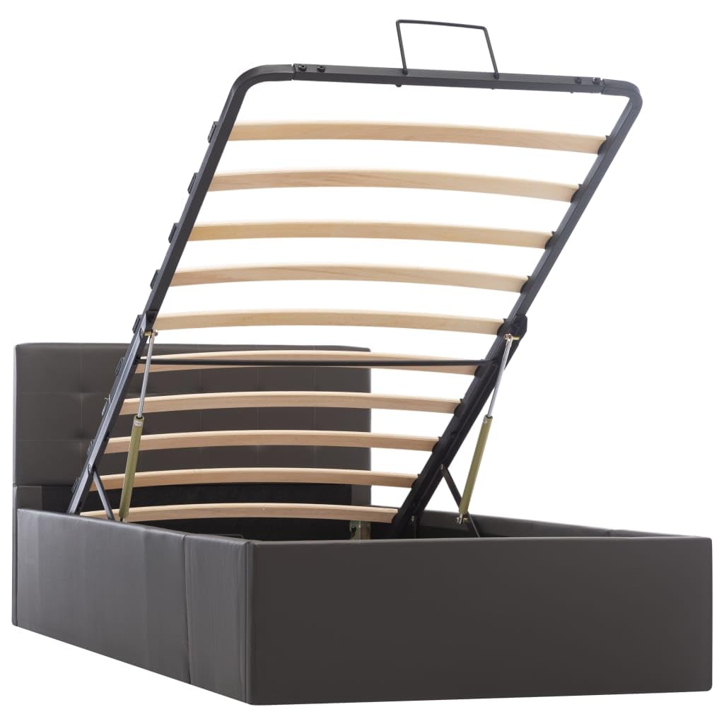 vidaXL Giroletto Idraulico con Contenitore Moderno Salvaspazio Robusto a Doghe Letto Imbottito Struttura Telaio Grigio in Similpelle 100x200cm