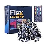 TINGKAM 5050 SMD 32.8ft 10m RGB Flexible LED Strip Light Kit in Black PCB + 44 Key Remote Controller + US Power Supply for Home Lighting