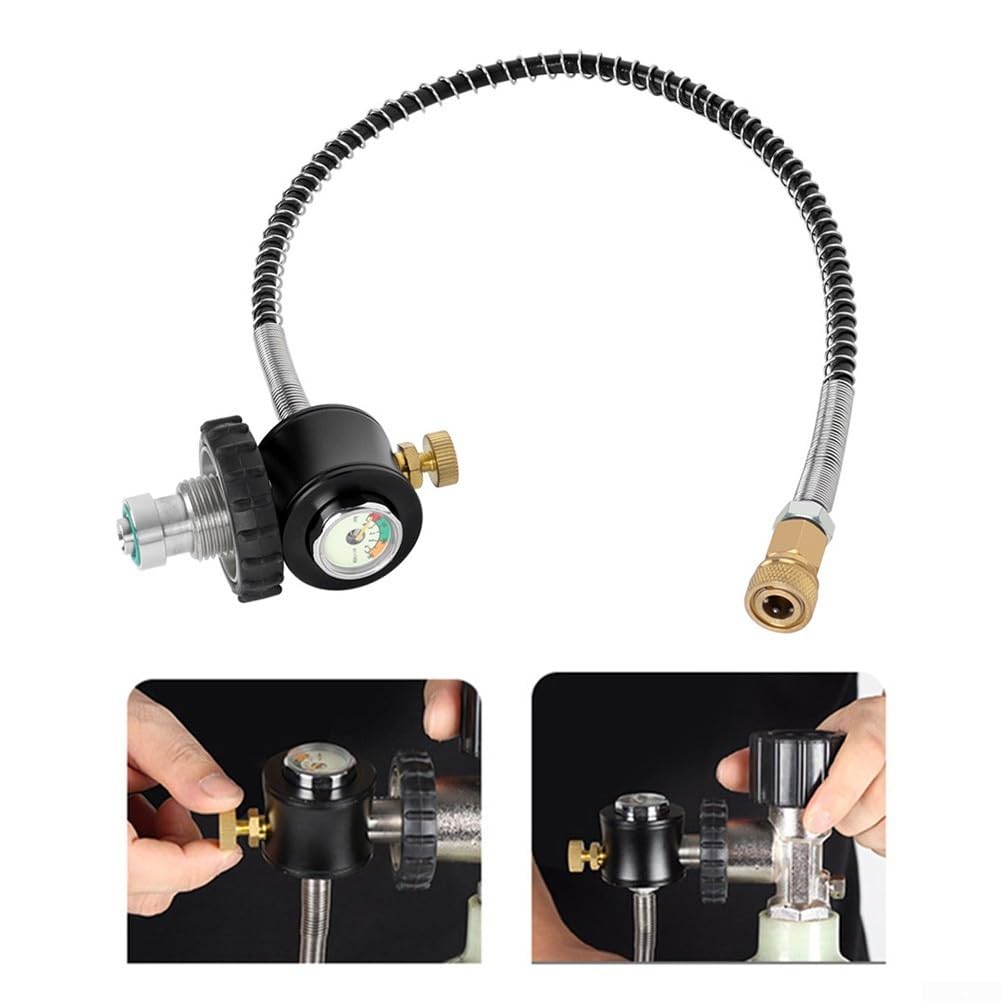 Manometro a cilindro per immersioni subacquee con adattatore DIN G5/8, connettore di riempimento dell'aria in acciaio inossidabile per valvola gonfiabile da 8 mm, gamma 20-30 MPA, nero