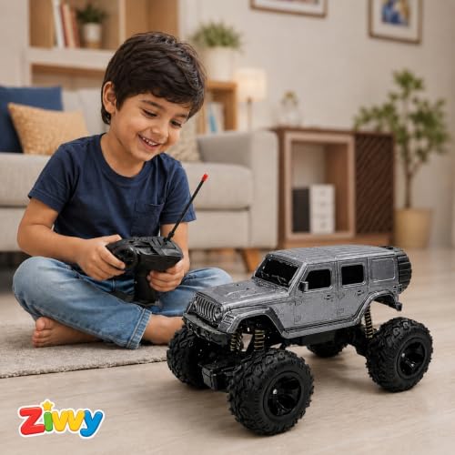 Image of Big Silver Remote Control Car Toy | Thar Roxx | Smoke and LED Light | Monster Truck Remote Control 4x4 | Rechargeable Car | 2.4G Remote Control | High Speed |100m Range | Birthday Gift for Kids