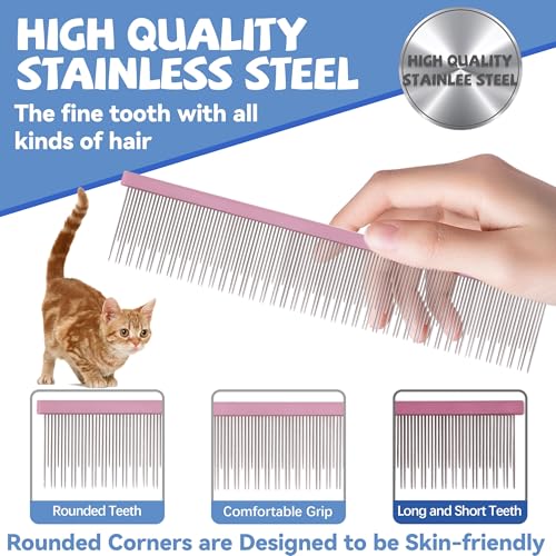 Image of 8.5 Inch Dual Tooth Pet Comb for Mats and Tangles,Professional Grooming Comb Removing Excess Hair for Long-Haired Cats and Dog Kit,Prevent Undercoat, Excess Hair,Mats and Tangles,Pet Essential
