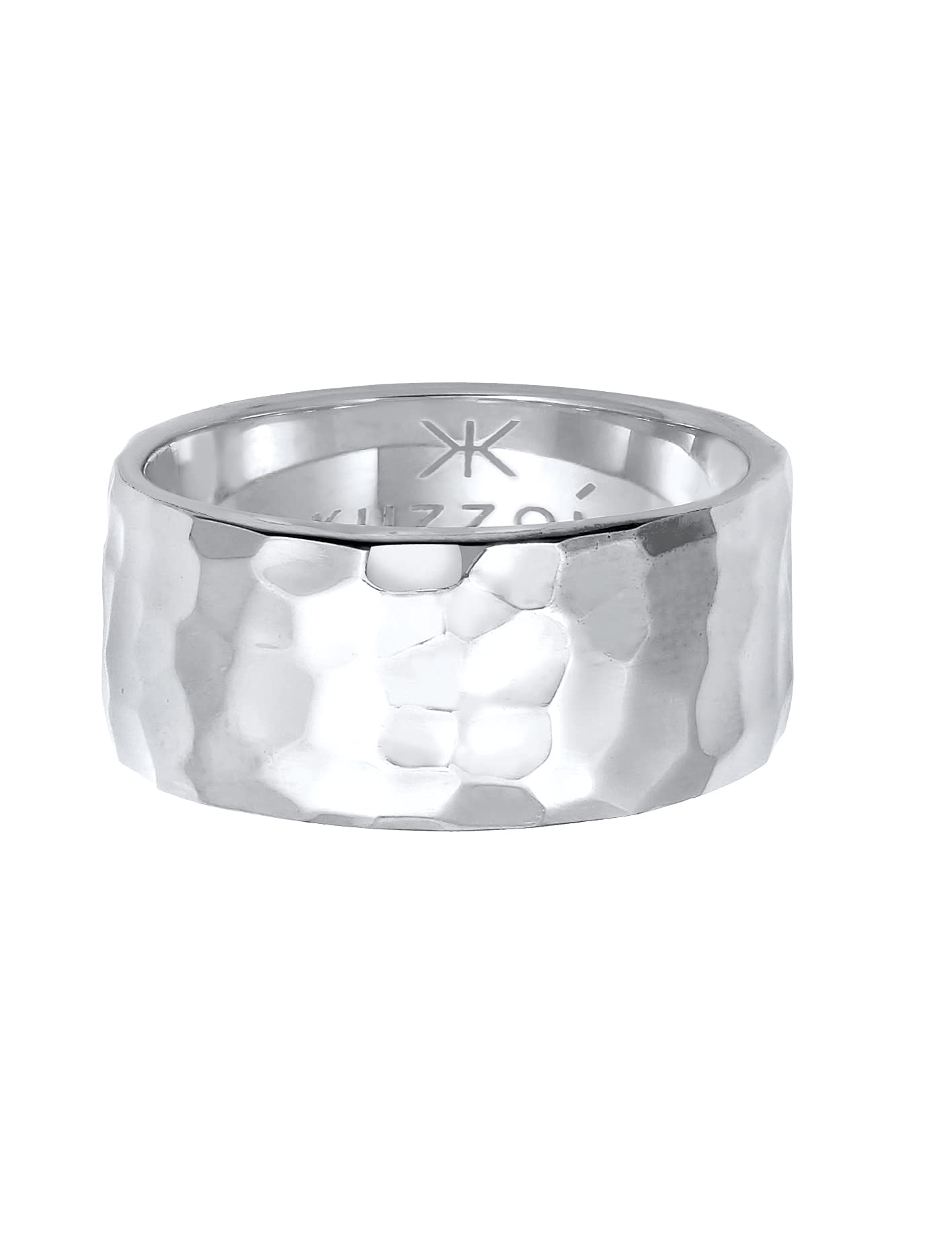 Kuzzoi Anillo para hombre con diseño martillado, anillo de banda macizo de en plata de ley 925, anillo de plata pulido martillado, anillo para hombres
