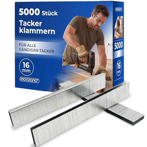 MONZANA® Tackerklammern 16 mm Verzinkt Passgenau für Druckluft Elektro Akku Tacker 5000 Stück 5,8 mm Für Montage Innenausbau Möbel